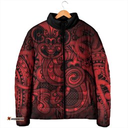 Aotearoa Maori Hei Tiki Padded Jacket Whero Kowhaiwhai Puhoro Motif LT9