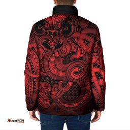 Aotearoa Maori Hei Tiki Padded Jacket Whero Kowhaiwhai Puhoro Motif LT9