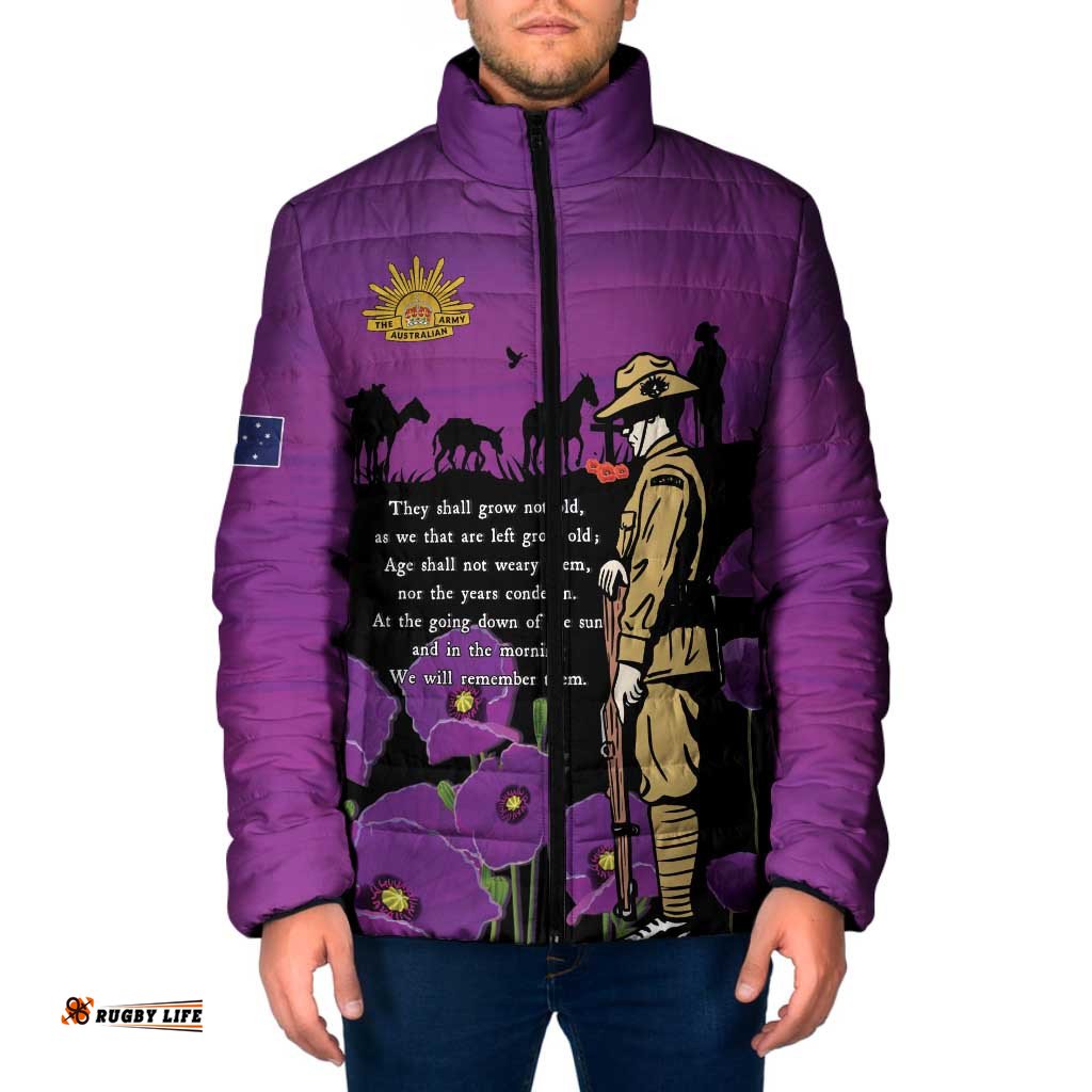 ANZAC Soldier and War Animals Padded Jacket We Will Remember Them LT15