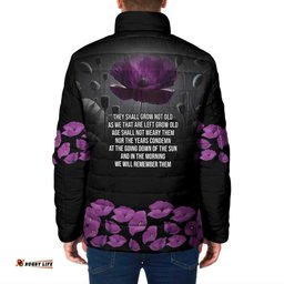 ANZAC Day Remembrance Padded Jacket Purple Poppy We Will Remember Them LT9