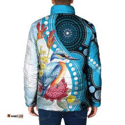 Australia Azure Kingfisher Padded Jacket Australian Native Flowers Indigenous Art LT14