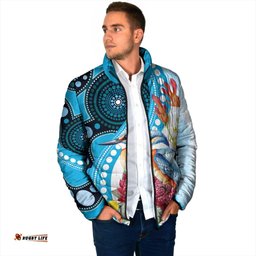 Australia Azure Kingfisher Padded Jacket Australian Native Flowers Indigenous Art LT14