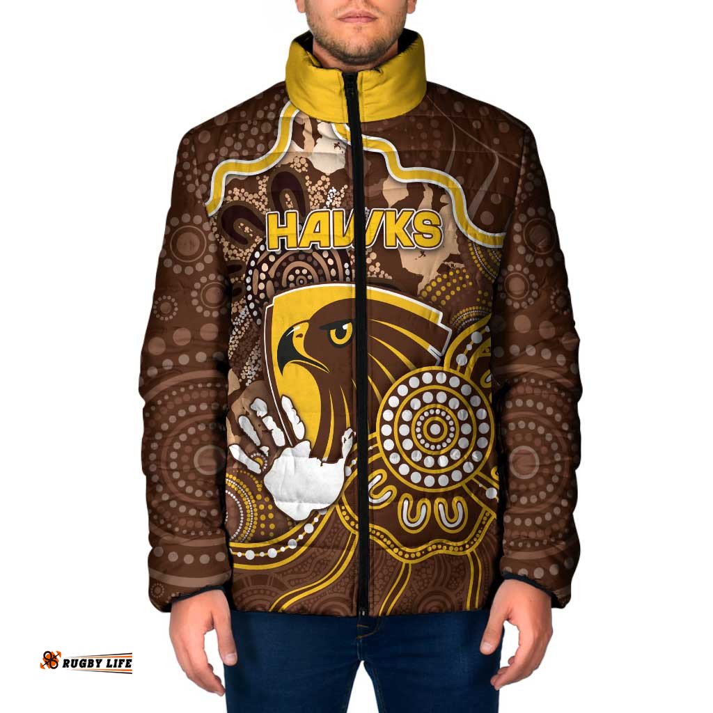 Custom Hawks Football Padded Jacket Aboriginal Dot Art Pattern DT05