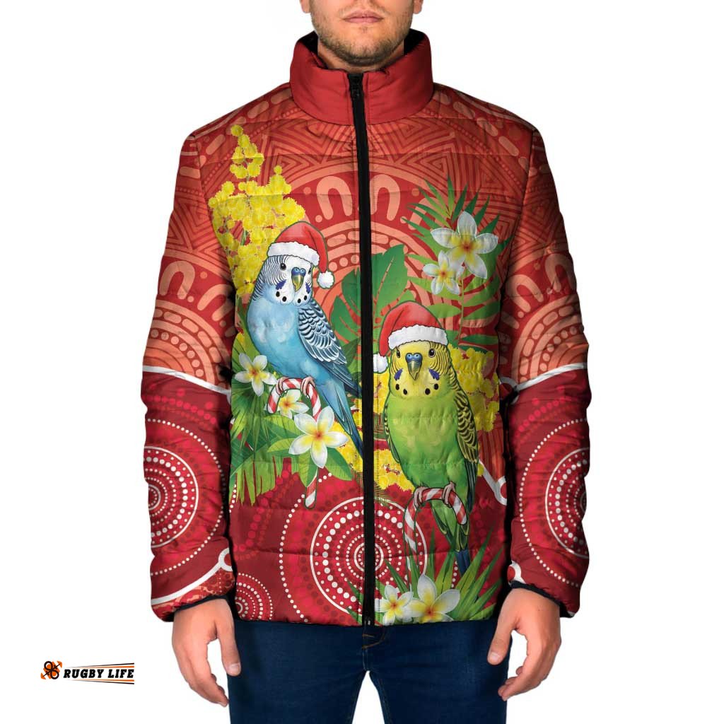Budgerigar Australia Christmas Padded Jacket Budgies Golden Wattle Aboriginal Red LT14