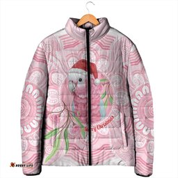 Funny Pink Galah Australia Christmas Padded Jacket Eucalyptus Blossoms Aboriginal Art LT14