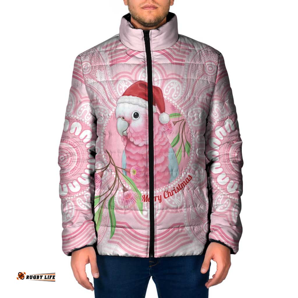 Funny Pink Galah Australia Christmas Padded Jacket Eucalyptus Blossoms Aboriginal Art LT14