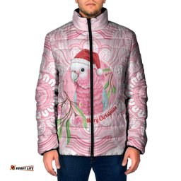 Funny Pink Galah Australia Christmas Padded Jacket Eucalyptus Blossoms Aboriginal Art LT14