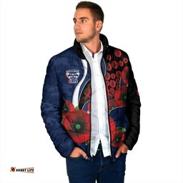 Geelong Cats ANZAC Personalised Padded Jacket Lest We Forget Poppy Camo LT9