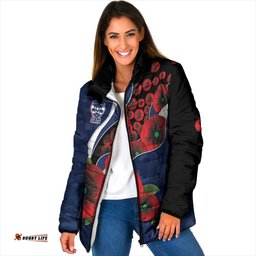 Geelong Cats ANZAC Personalised Padded Jacket Lest We Forget Poppy Camo LT9