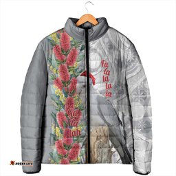 Blue Galah Mutation Christmas Australia Padded Jacket Falalalala Galalah Bottlebrush Grey Aboriginal Art LT14