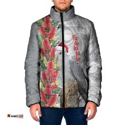 Blue Galah Mutation Christmas Australia Padded Jacket Falalalala Galalah Bottlebrush Grey Aboriginal Art LT14