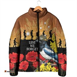 Australia Magpie ANZAC Day Padded Jacket Rising Sun 25th April Poppy Golden Wattle LT14