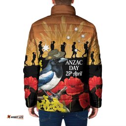 Australia Magpie ANZAC Day Padded Jacket Rising Sun 25th April Poppy Golden Wattle LT14