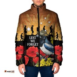Australia Magpie ANZAC Day Padded Jacket Rising Sun 25th April Poppy Golden Wattle LT14