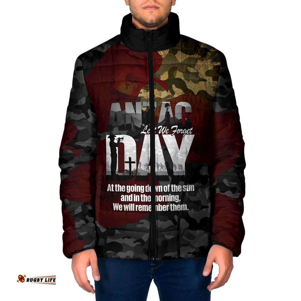 Australia ANZAC Day Padded Jacket We Will Remember Them Poppy Camouflage LT14