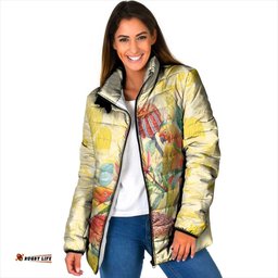 Birds and Floral Aussie Lorikeet Padded Jacket Pastel Yellow LT7