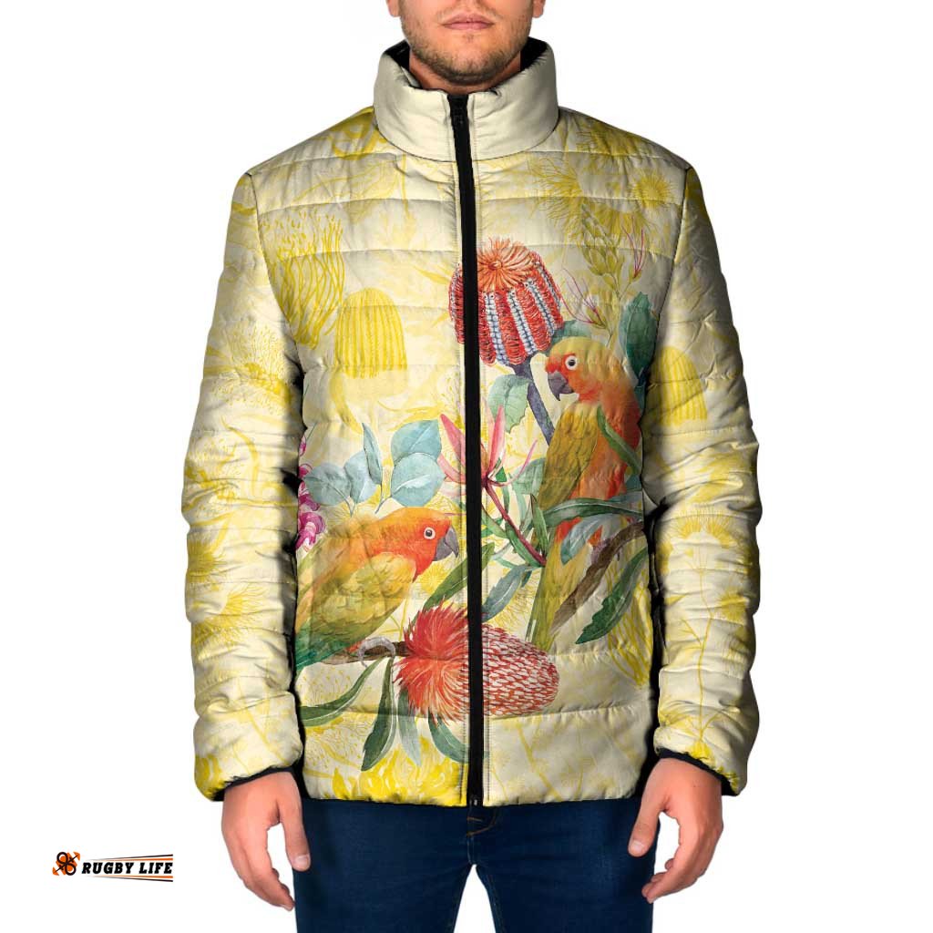 Birds and Floral Aussie Lorikeet Padded Jacket Pastel Yellow LT7