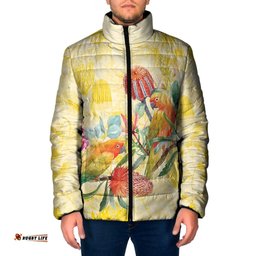 Birds and Floral Aussie Lorikeet Padded Jacket Pastel Yellow LT7