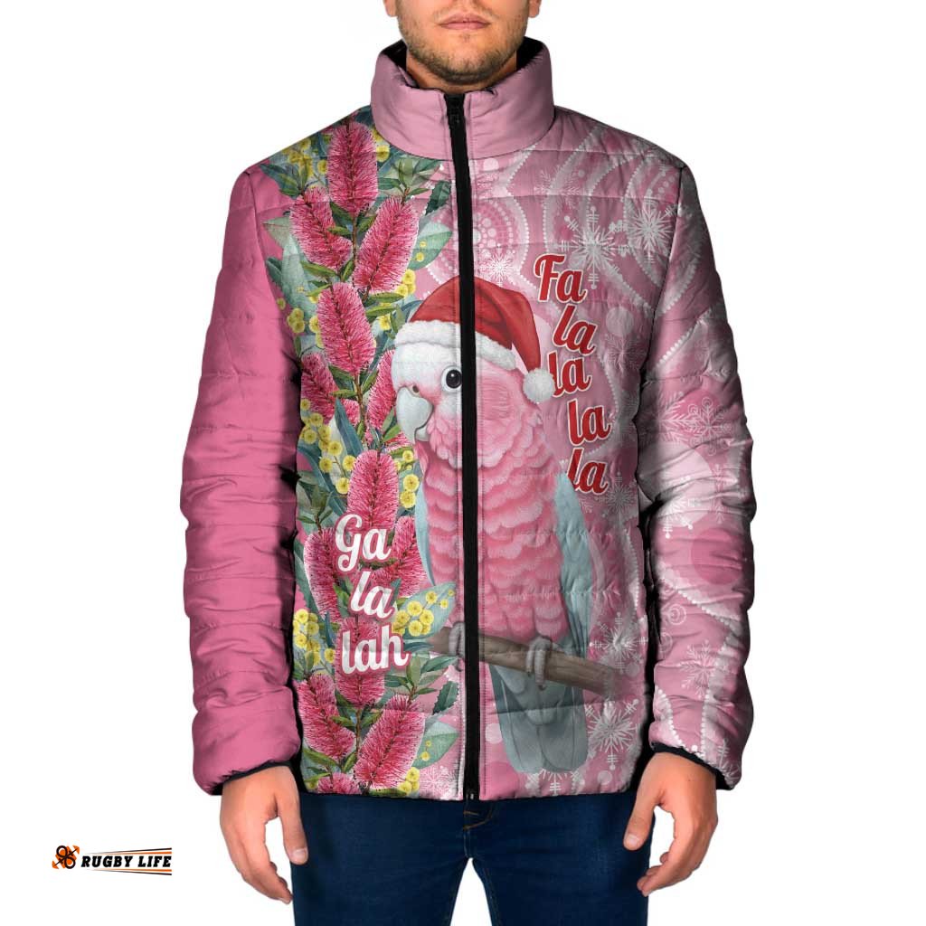 Australia Pink Galah Christmas Padded Jacket Falalalala Galalah Bottlebrush Aboriginal Art LT14