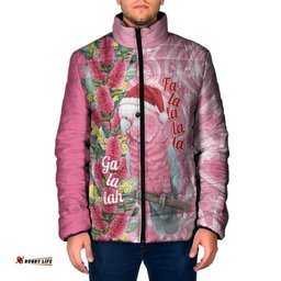 Australia Pink Galah Christmas Padded Jacket Falalalala Galalah Bottlebrush Aboriginal Art LT14