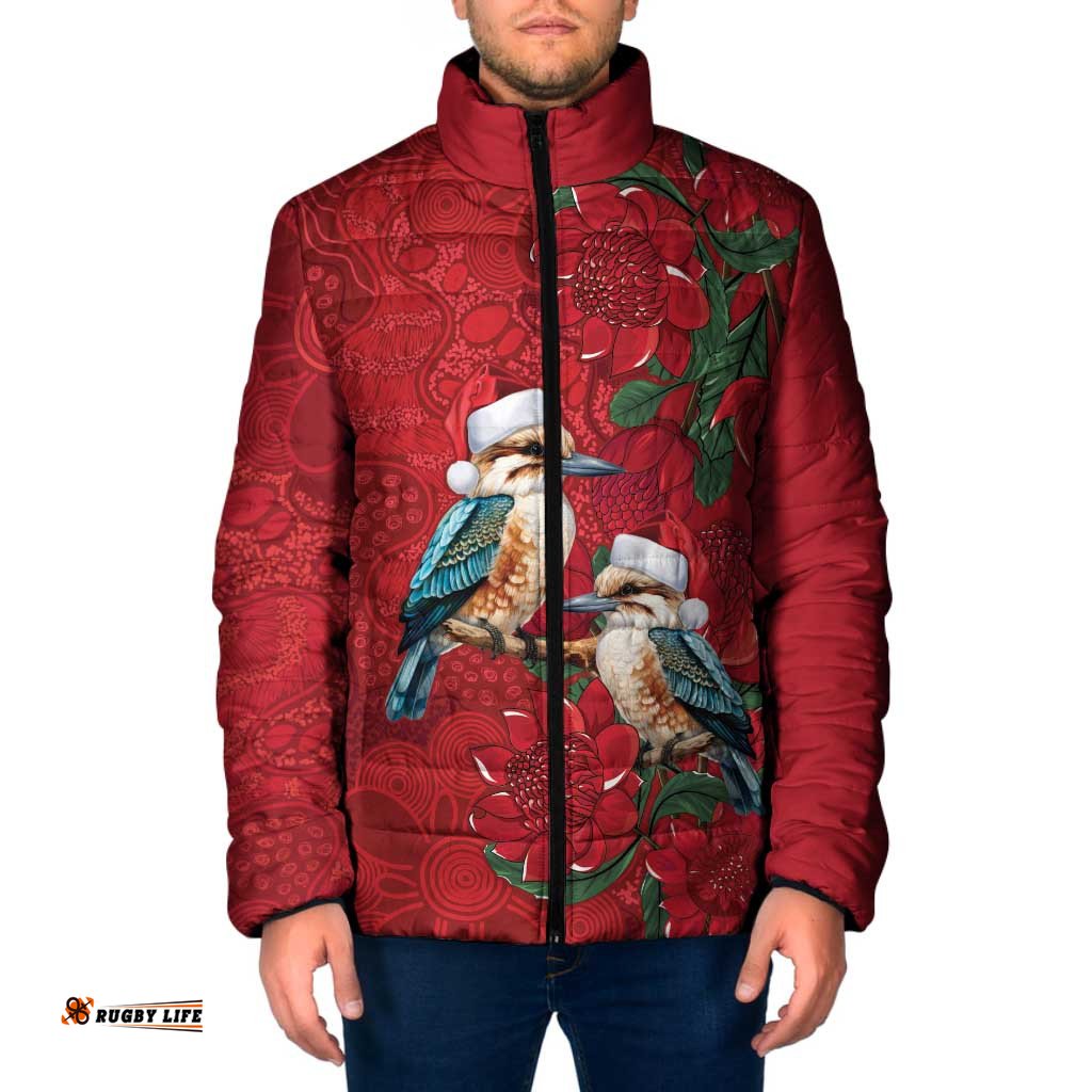 Aussie Kokaburra Waratah Christmas Padded Jacket Aboriginal Dots Painting LT9