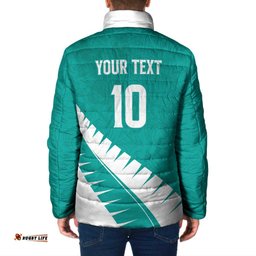 Custom New Zealand Cricket Padded Jacket Kiwi Birds Haka Dance Turquoise Fern Sporty Style LT03