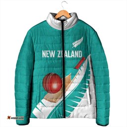 Custom New Zealand Cricket Padded Jacket Kiwi Birds Haka Dance Turquoise Fern Sporty Style LT03