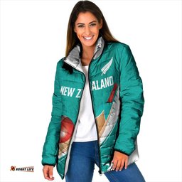 Custom New Zealand Cricket Padded Jacket Kiwi Birds Haka Dance Turquoise Fern Sporty Style LT03