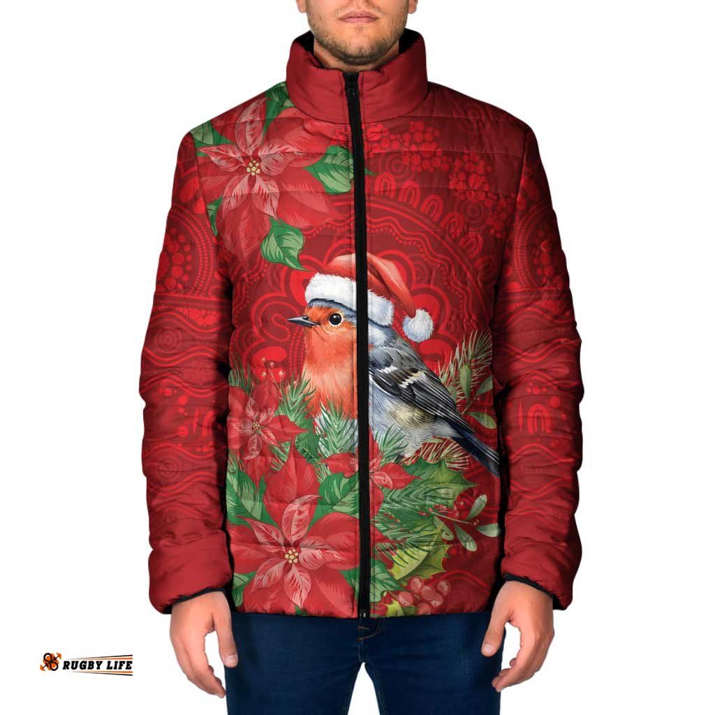 Australian Scarlet Robin Padded Jacket Aboriginal Inspired Christmas LT9