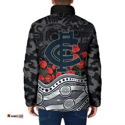 Carlton Blues ANZAC Day Padded Jacket Indigenous Dot Art with Poppy Flower Tribute TS04