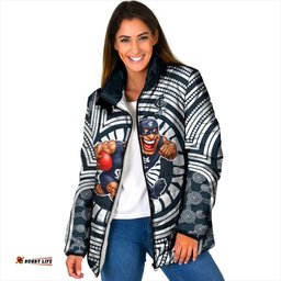 Carlton Football Club Padded Jacket Indigenous Monochrome Dot Art Mascot Style TS04