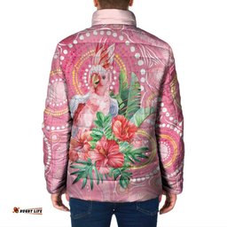 Breast Cancer Pink Cockatoo Padded Jacket Australia Indigenous Watercolor Glaze LT7