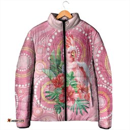 Breast Cancer Pink Cockatoo Padded Jacket Australia Indigenous Watercolor Glaze LT7