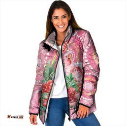 Breast Cancer Pink Cockatoo Padded Jacket Australia Indigenous Watercolor Glaze LT7