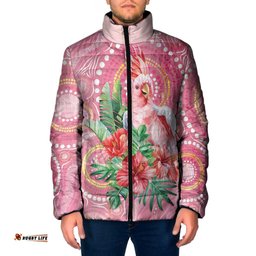 Breast Cancer Pink Cockatoo Padded Jacket Australia Indigenous Watercolor Glaze LT7