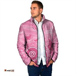 Australia Breast Cancer Awareness Padded Jacket Pink Ribbon Manta Ray Aboriginal Art LT14
