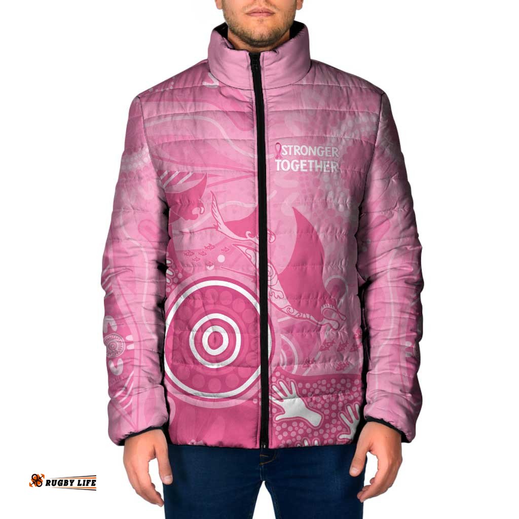 Australia Breast Cancer Awareness Padded Jacket Pink Ribbon Manta Ray Aboriginal Art LT14