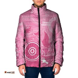 Australia Breast Cancer Awareness Padded Jacket Pink Ribbon Manta Ray Aboriginal Art LT14