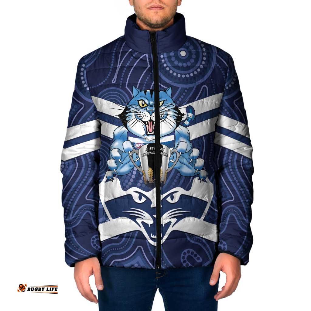 AFL Cats Football Personalised Padded Jacket Final Geelong Premiers Trophy Aboriginal LT14