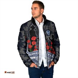 Geelong Cats ANZAC Day Padded Jacket Indigenous Dot Art with Poppy Flower Tribute TS04