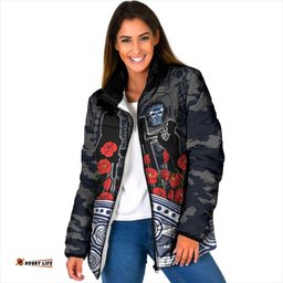Geelong Cats ANZAC Day Padded Jacket Indigenous Dot Art with Poppy Flower Tribute TS04