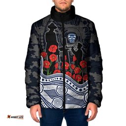 Geelong Cats ANZAC Day Padded Jacket Indigenous Dot Art with Poppy Flower Tribute TS04