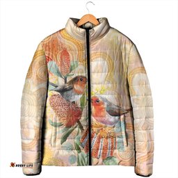 Australia Flame Robin Padded Jacket Petroica Phoenicea Banksia Indigenous Art LT14