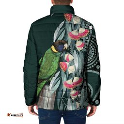 Australian Ringneck Parrot Padded Jacket Barnardius Zonarius Eucalyptus Flowers Aboriginal Art LT14
