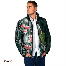 Australian Ringneck Parrot Padded Jacket Barnardius Zonarius Eucalyptus Flowers Aboriginal Art LT14