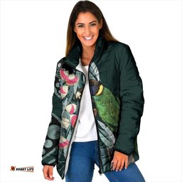 Australian Ringneck Parrot Padded Jacket Barnardius Zonarius Eucalyptus Flowers Aboriginal Art LT14