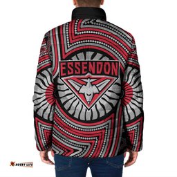 Essendon Football Club Padded Jacket Indigenous Monochrome Dot Art Mascot Style TS04