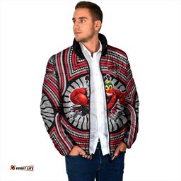 Essendon Football Club Padded Jacket Indigenous Monochrome Dot Art Mascot Style TS04