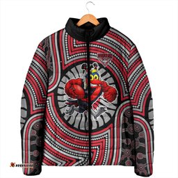 Essendon Football Club Padded Jacket Indigenous Monochrome Dot Art Mascot Style TS04
