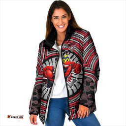 Essendon Football Club Padded Jacket Indigenous Monochrome Dot Art Mascot Style TS04